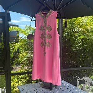 Elegant Lily Pulitzer Pink Gold Embellished Dress Size 6P